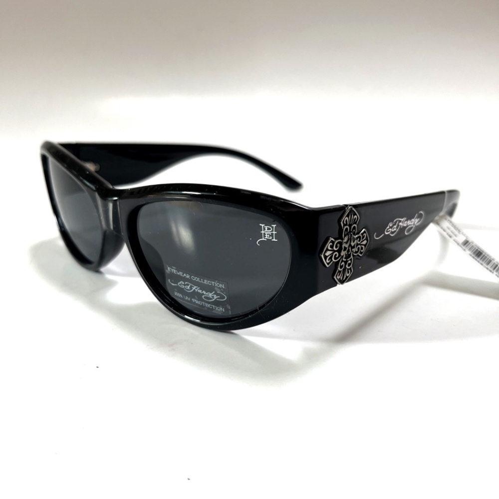 Ed Hardy Men’s Black Sunglasses with Decorative Side Cross